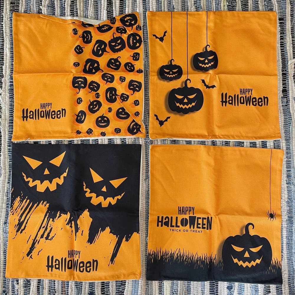 NEW Set of 4 Halloween Spooky Season Indoor/Outdoor Pillow Case Covers